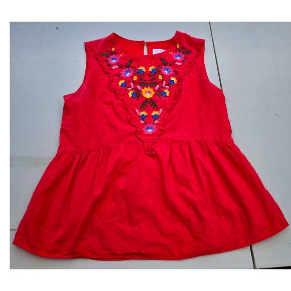 Embroidered Peplum Sleeveless Top Red Johnny Was Look Boho Hippie Folk Small - Picture 1 of 6